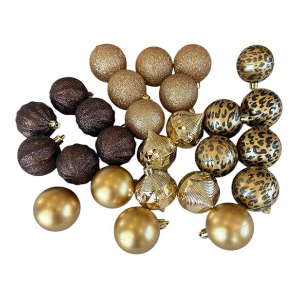 26 Shatterproof 2.25" Christmas Tree Ornaments Gold Cheetah Glitter Assortment - Picture 1 of 7
